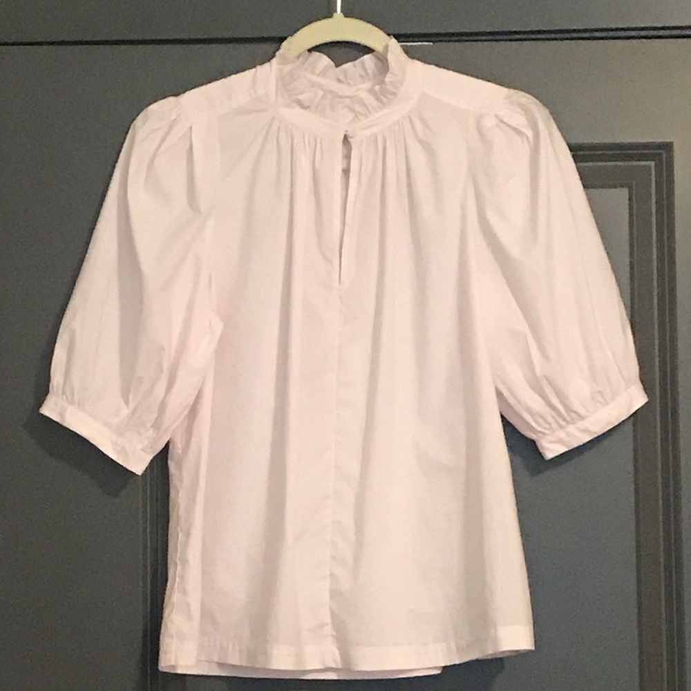 Rebecca Taylor Pink Cotton Ruffle Neck Blouse
